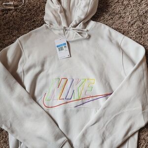 Nike Cream Pullover Hoodie with Rainbow Outline Logo